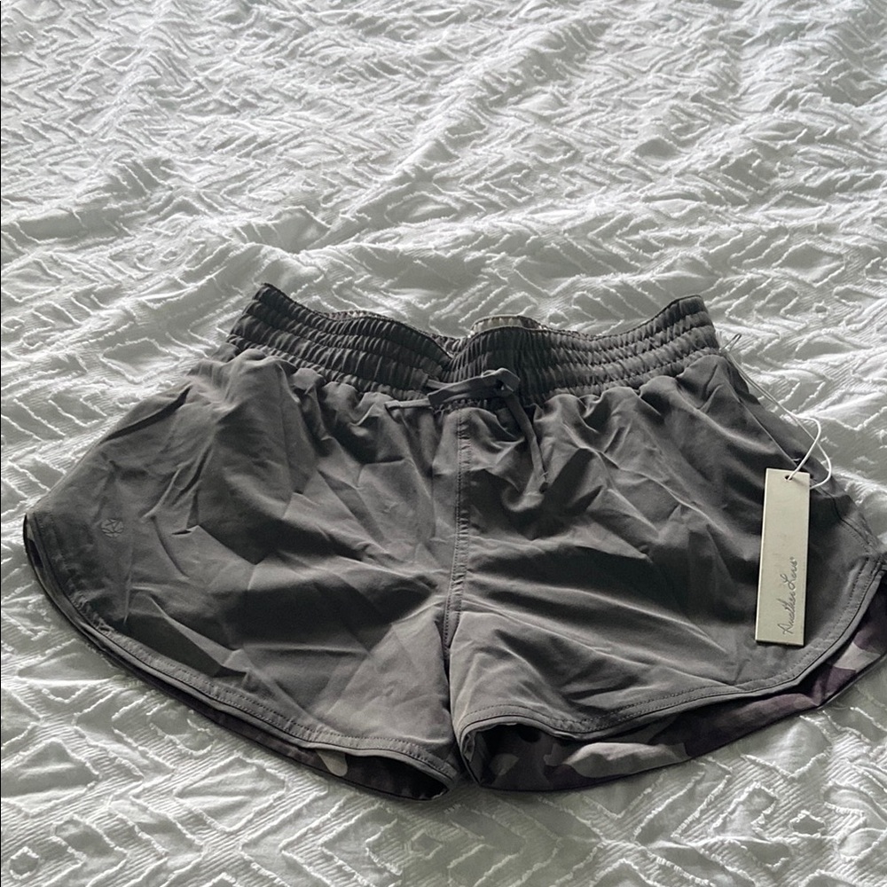 NWT Another Love Women's Shorts Size S Reversible Gray/Camo Activewear Running